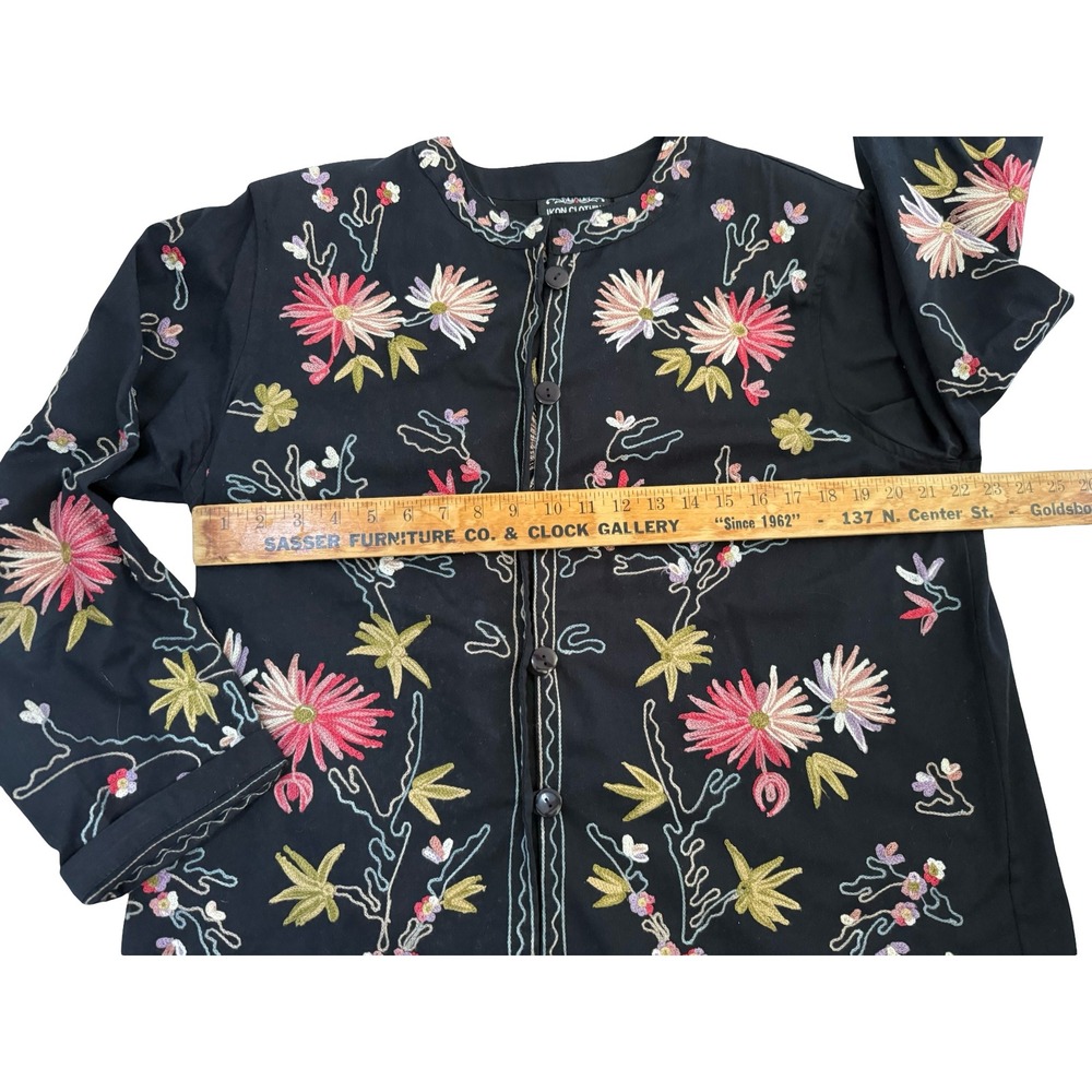 IKON Clothing Embroidered Floral Button Front Jacket Bohemian Style XL